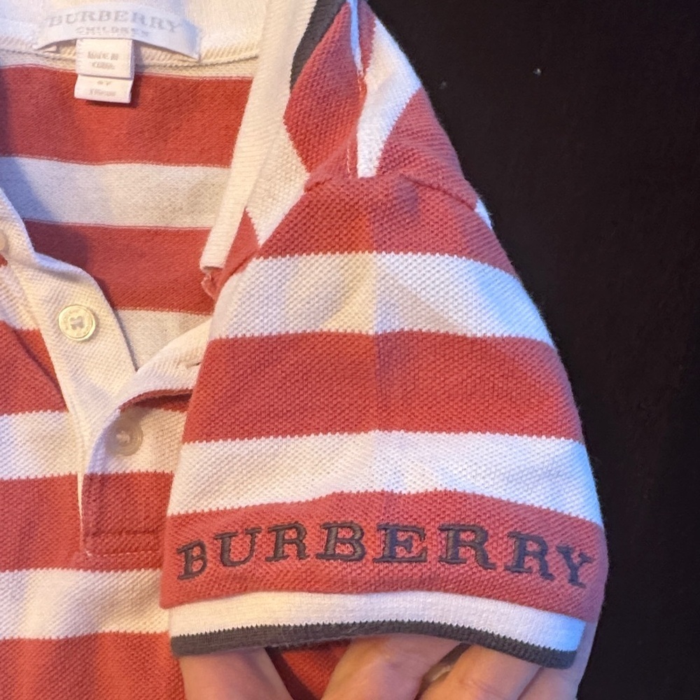 Burberry Kids Polo - Red and White Stripes - Picture 3 of 4